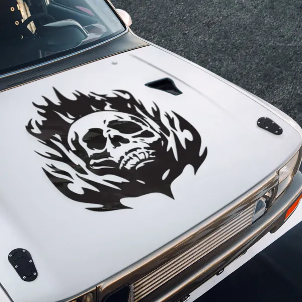 Hood Skull v6 Flame Undead Dark Hell Rider Death Flathead Ribcage Grim Reaper Gearhead Crossbones Grinder Crusher Tribal Outlaw Gothic Car Vinyl Sticker Decal>